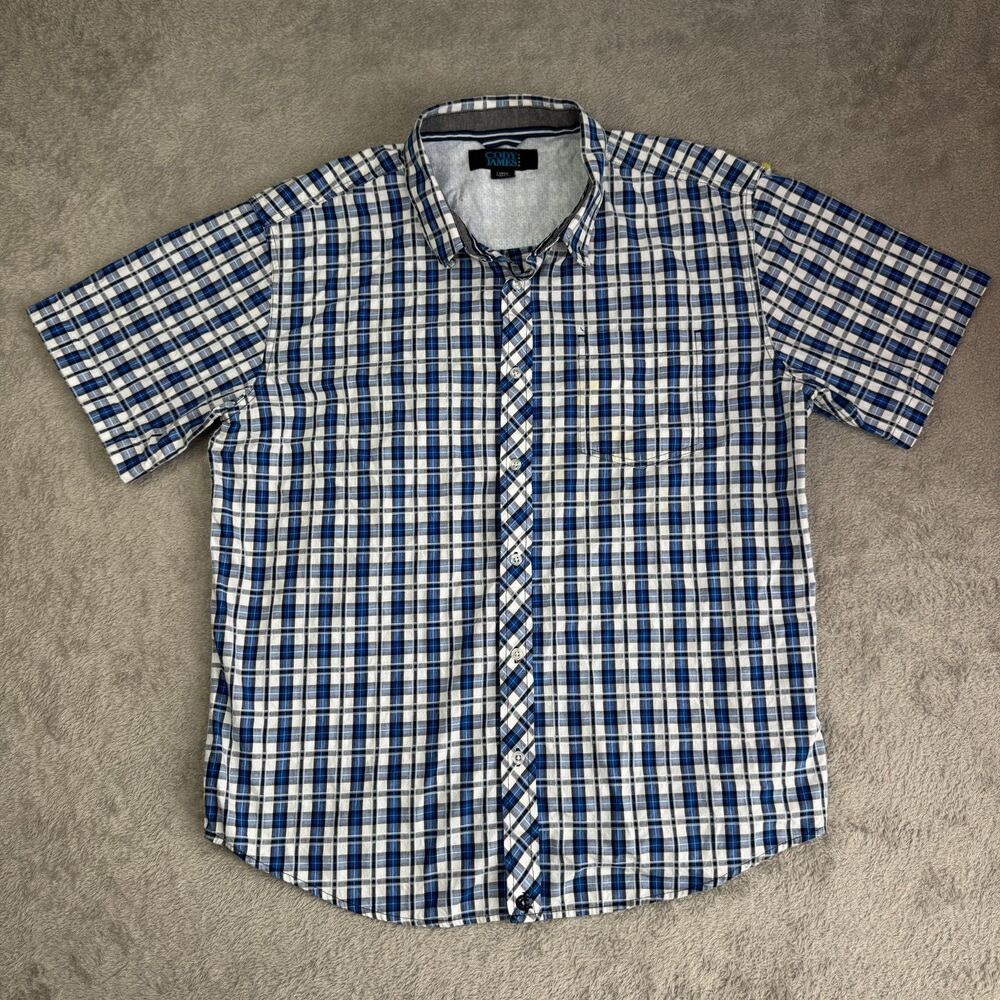 Cody James Core Shirt Mens Large Gray Blue Plaid Curved Hem Button Down Casual